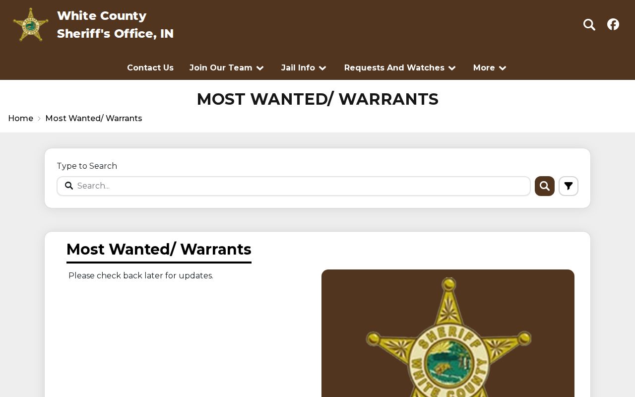 White County Sheriff's Most Wanted and warrant page