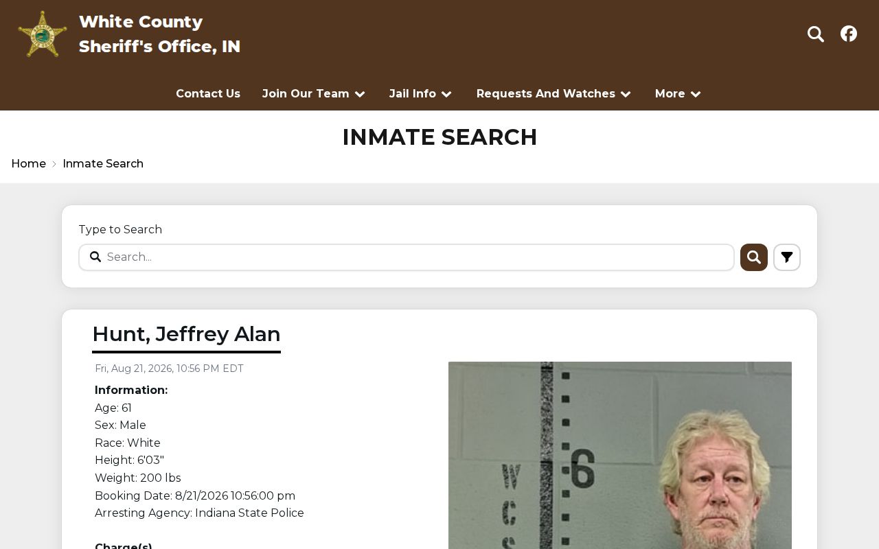 White County official busted mugshot roster search interface